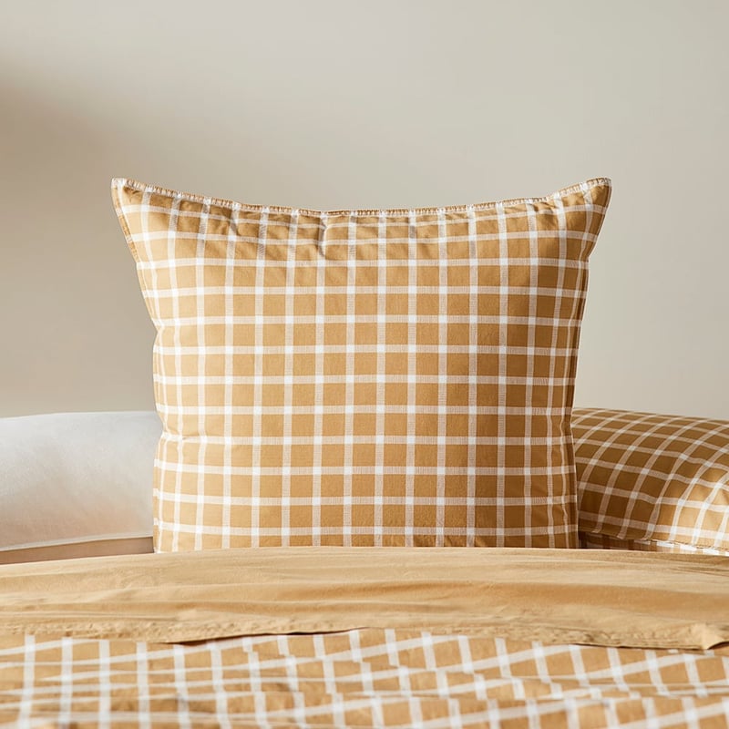 Stonewashed Cotton Printed Gold Gingham Sheet Separates
