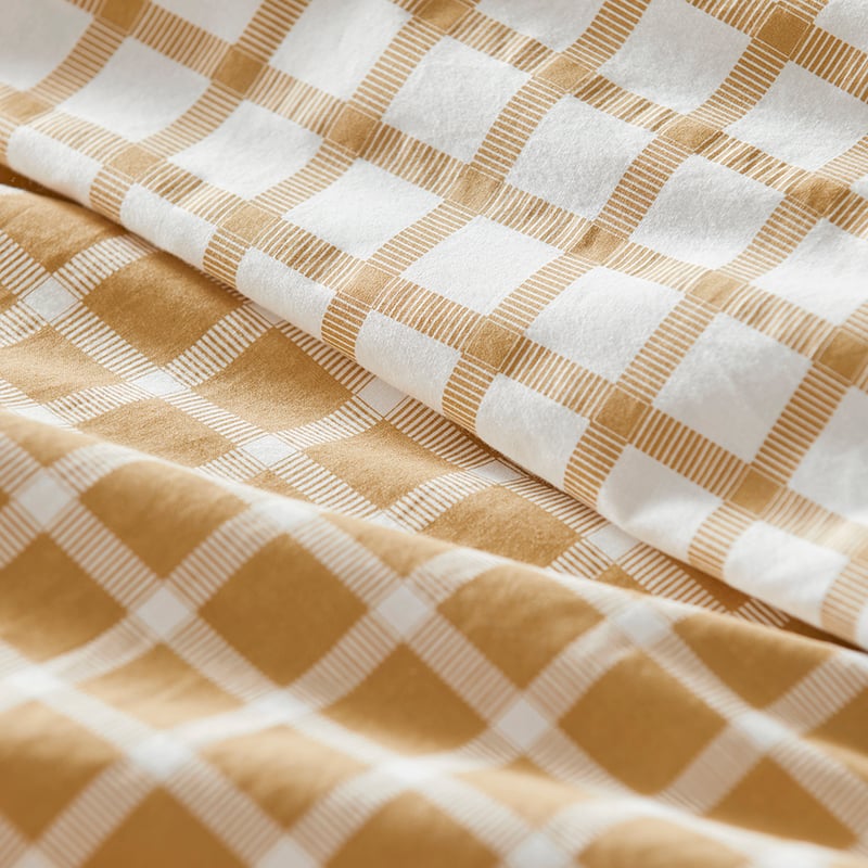 Stonewashed Cotton Printed Gold Gingham Quilt Cover Separates