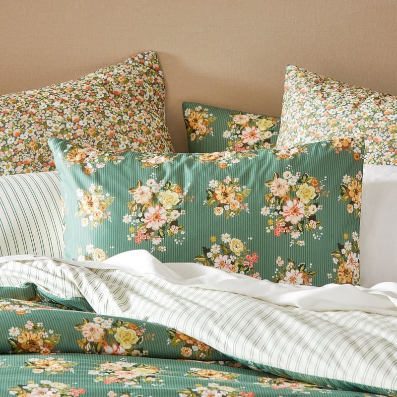 Elsie Floral Pine Quilted Quilt Cover Separates