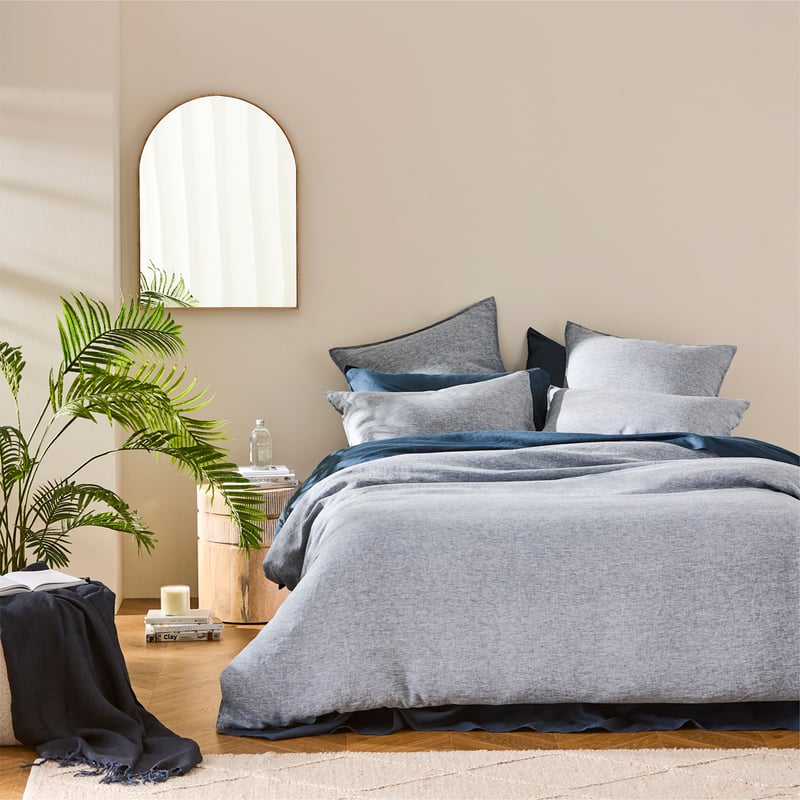 Vintage Washed Linen Navy Marle Quilt Cover Separates