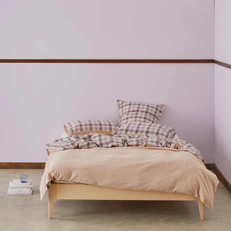 Vintage Washed Linen Cotton Mauve Check Quilt Cover Set + Separates