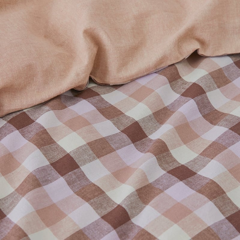 Vintage Washed Linen Cotton Mauve Check Pillowcases