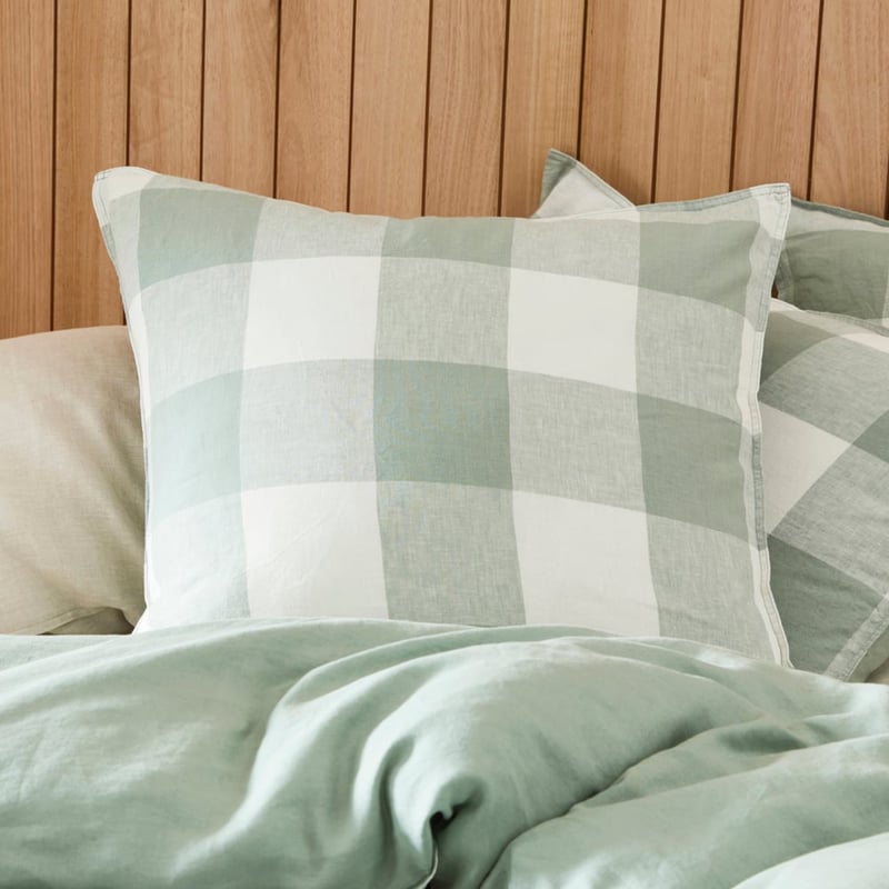 Vintage Washed Linen Large Eucalyptus Check Quilt Cover Separates