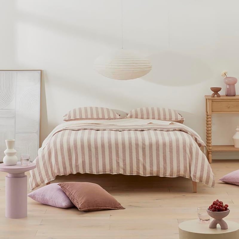 Vintage Washed Linen Cotton Cocoa Stripe Pillowcases