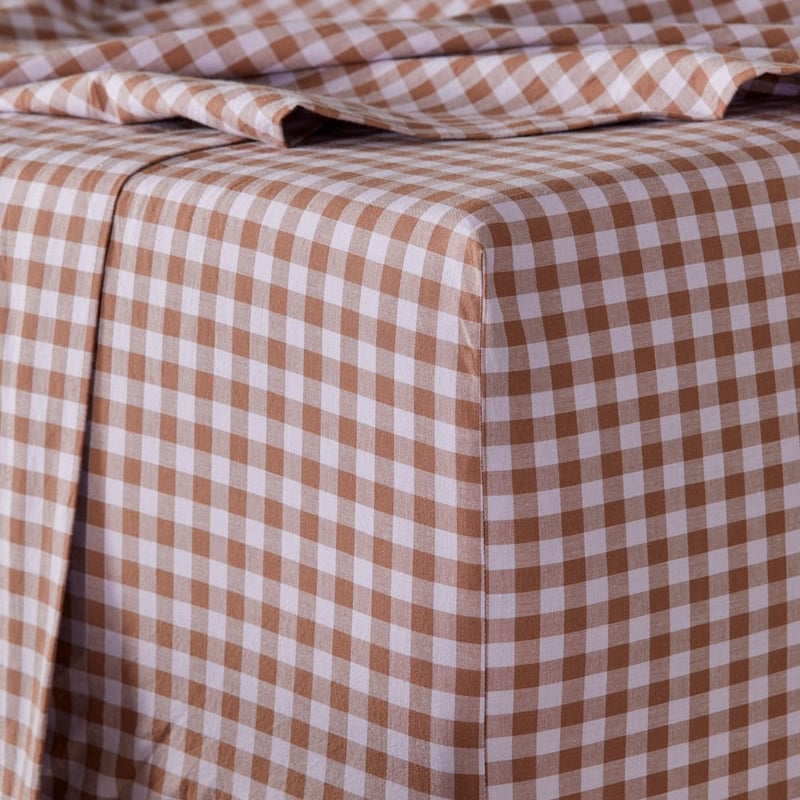Stonewashed Cotton Printed Lilac Gingham Sheet Set