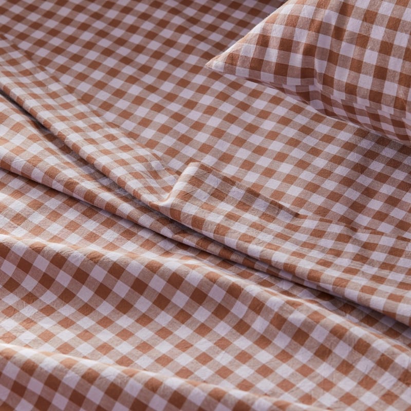 Stonewashed Cotton Printed Lilac Gingham Pillowcases