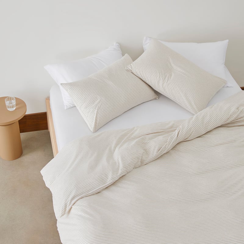 Ultra Soft Jersey Natural Stripe Quilt Cover Set