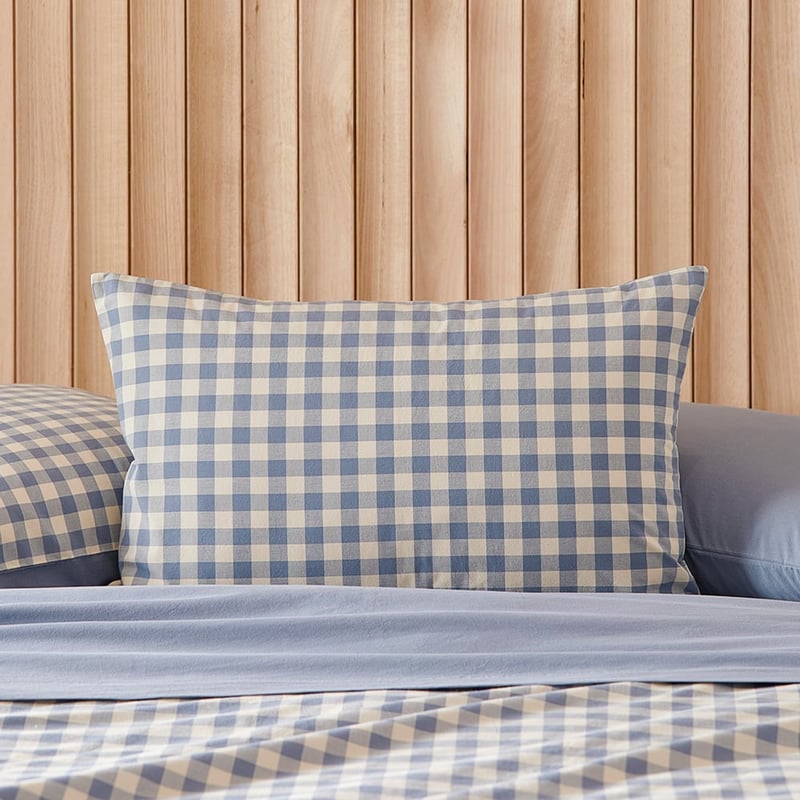 Stonewashed Cotton Printed Storm Blue Gingham Quilt Cover Separates
