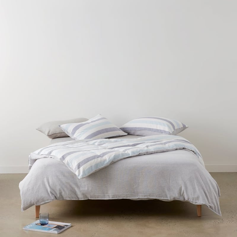 Vintage Washed Linen Cotton Atlantic Stripe Blue Quilt Cover Set + Separates