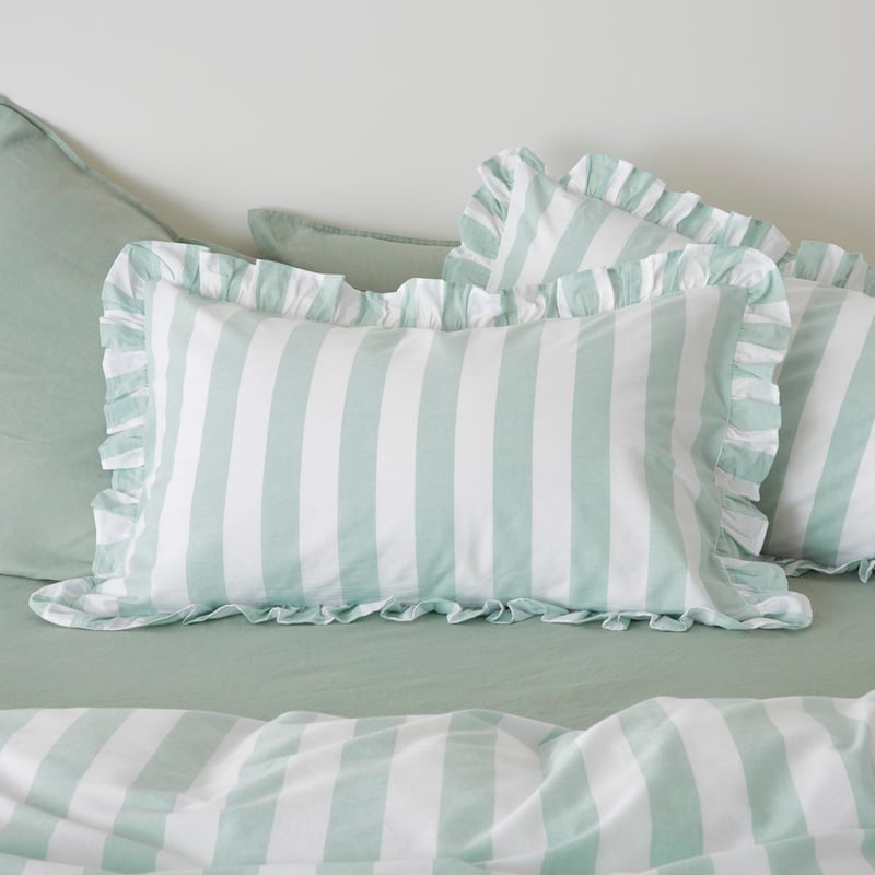Ruffle Mint Blue Stripe Quilt Cover Set + Separates
