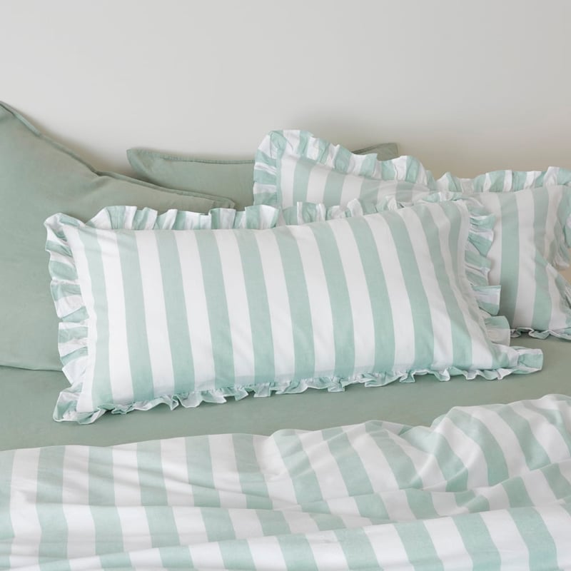 Ruffle Mint Blue Stripe Pillowcases