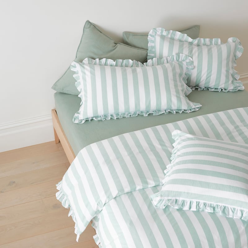 Ruffle Mint Blue Stripe Quilt Cover Set + Separates