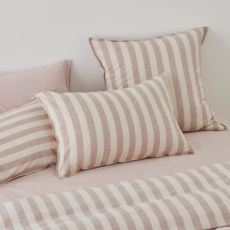 Vintage Washed Linen Cotton Cocoa Stripe Quilt Cover Set + Separates