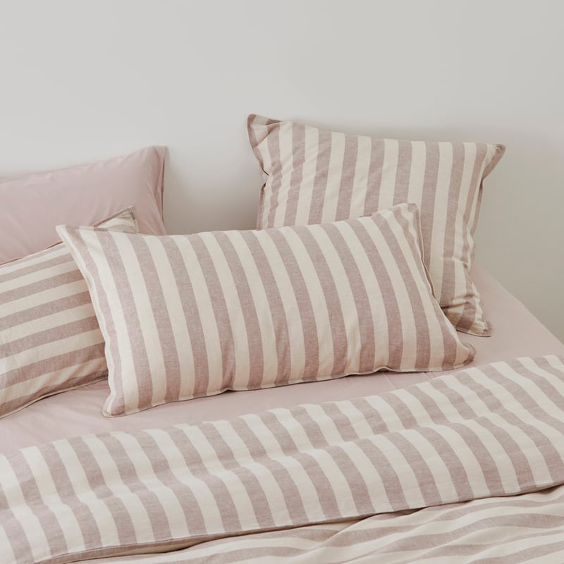 Vintage Washed Linen Cotton Cocoa Stripe Pillowcases