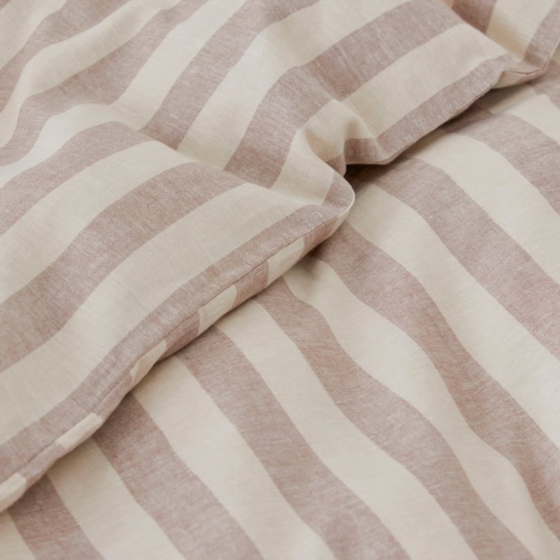 Vintage Washed Linen Cotton Cocoa Stripe Pillowcases