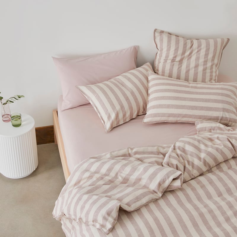 Vintage Washed Linen Cotton Cocoa Stripe Pillowcases
