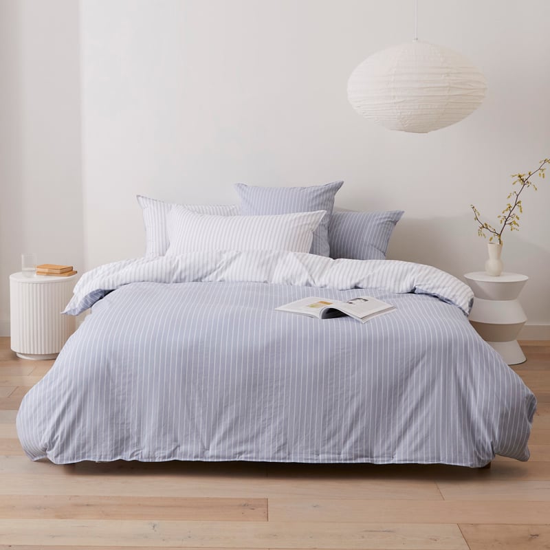 Stonewashed Cotton Blue Stripe Quilt Cover Separates