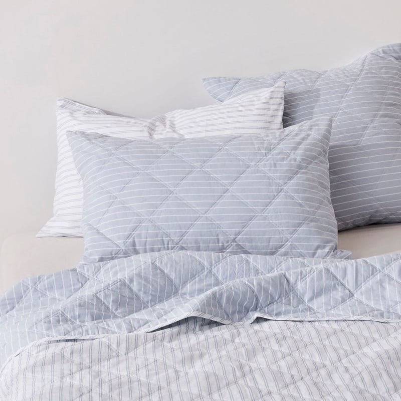 Stonewashed Cotton Blue Stripe Quilted Coverlet Separates