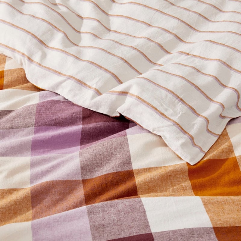 Vintage Washed Linen Cotton Grape Check Quilt Cover Set + Separates