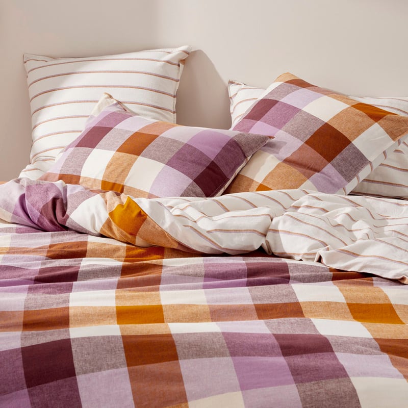 Vintage Washed Linen Cotton Grape Check Quilt Cover Set + Separates