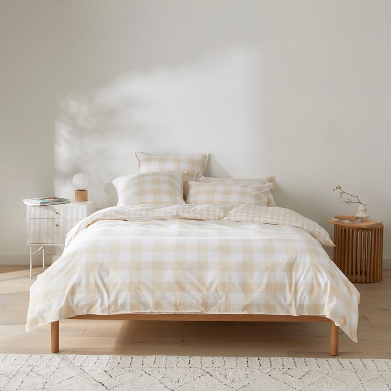 Stonewashed Cotton Printed Sand Gingham Quilt Cover Separates