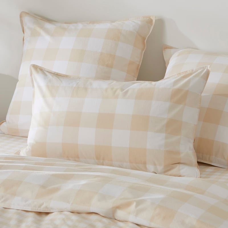 Stonewashed Cotton Printed Sand Gingham Pillowcases
