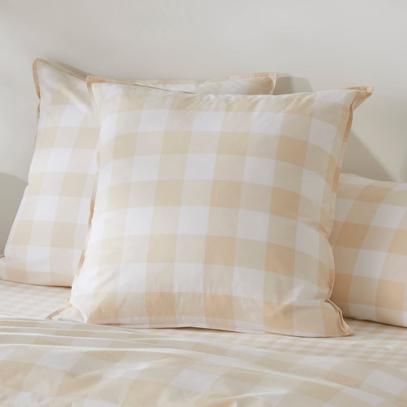 Stonewashed Cotton Printed Sand Gingham Pillowcases