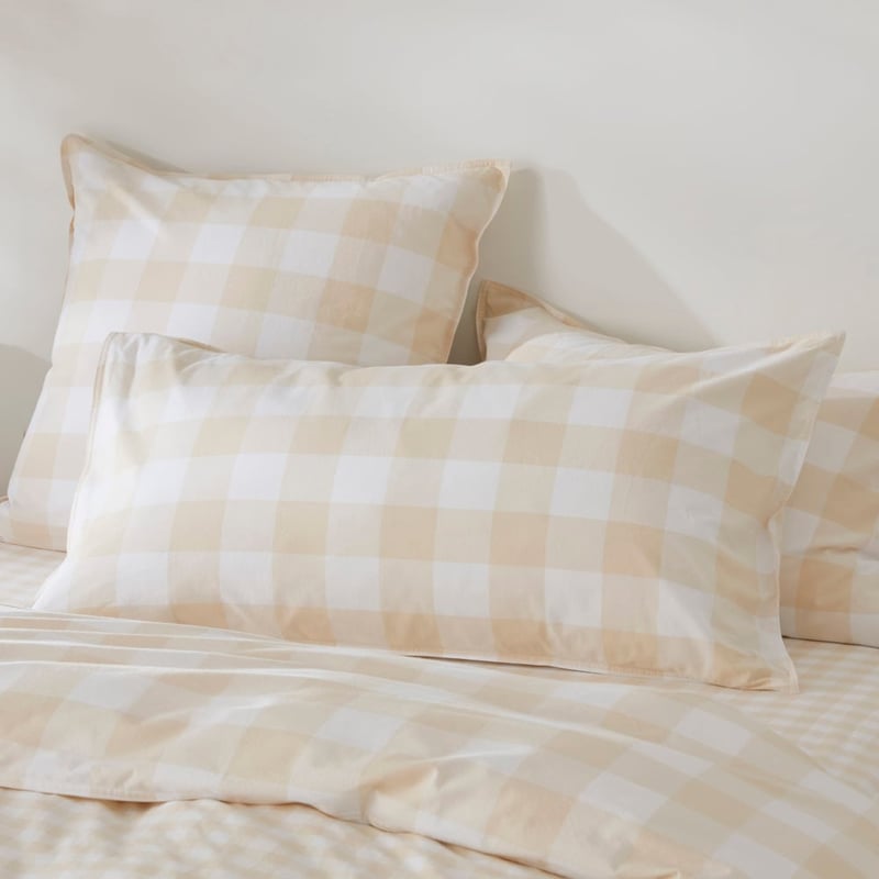 Stonewashed Cotton Printed Sand Gingham Pillowcases