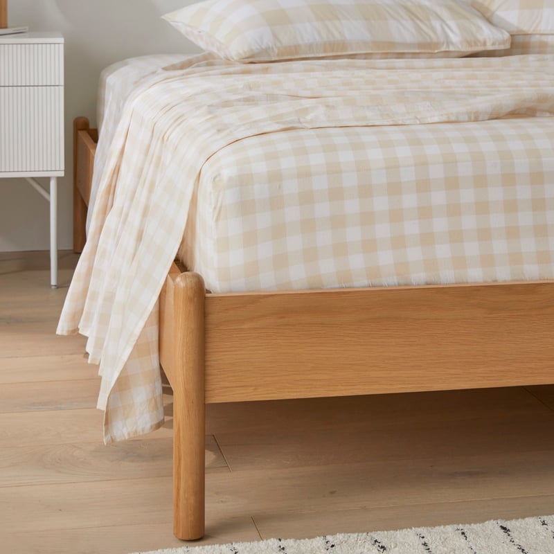 Stonewashed Cotton Printed Sand Gingham Sheet Separates