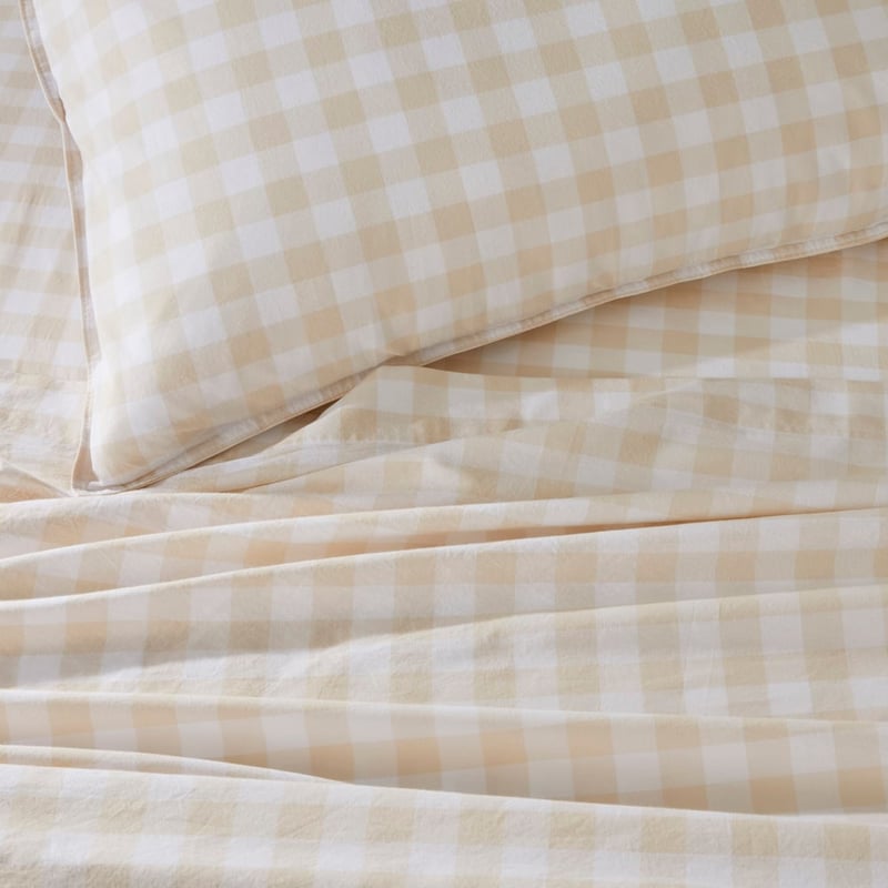 Stonewashed Cotton Printed Sand Gingham Sheet Separates