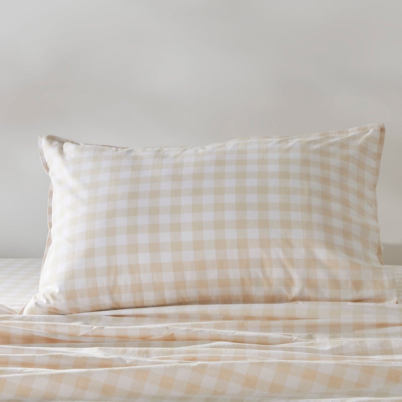 Stonewashed Cotton Printed Sand Gingham Sheet Separates