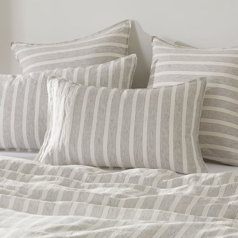 Vintage Washed Linen Fine Onyx & White Stripe Quilt Cover Separates