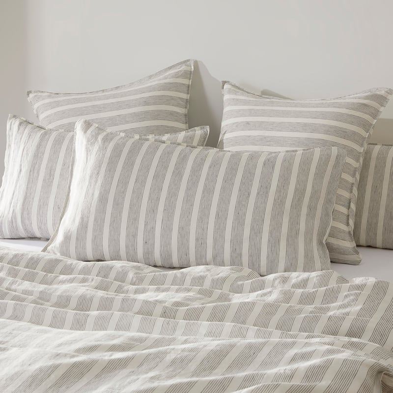 Vintage Washed Linen Fine Onyx & White Stripe Quilt Cover Separates