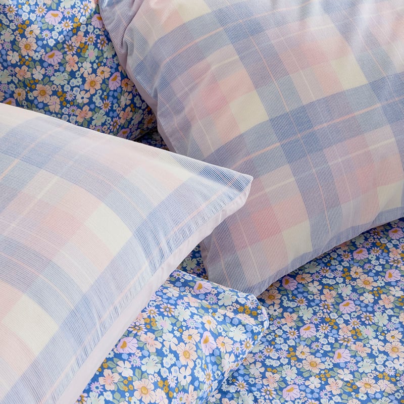 Rylee Blue Check Corduroy Pillowcases