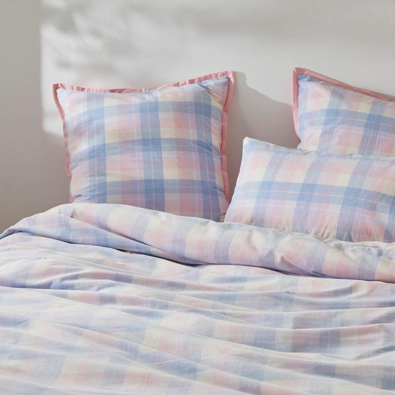 Rylee Blue Check Corduroy Quilt Cover Set + Separates