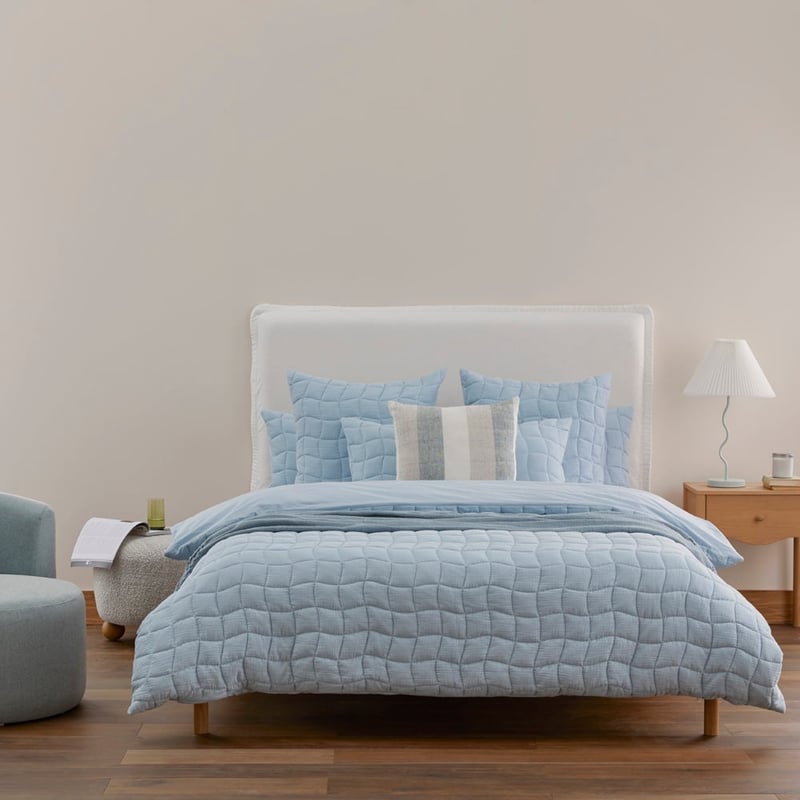 Layla Soft Blue Quilted Quilt Cover Separates