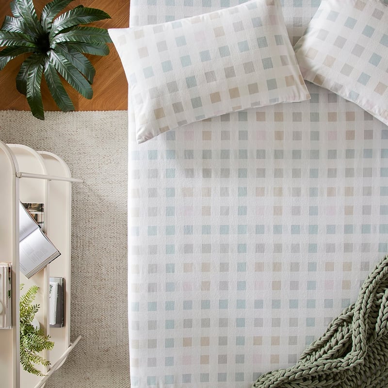 Flannelette Printed Natural Check Sheet Separates