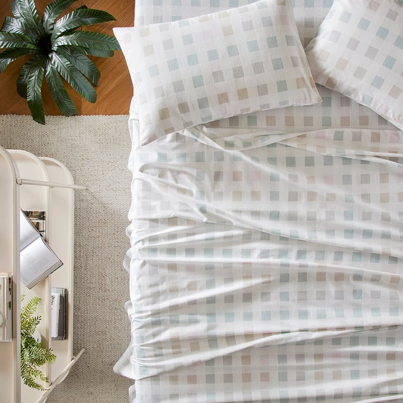 Flannelette Printed Natural Check Sheet Set
