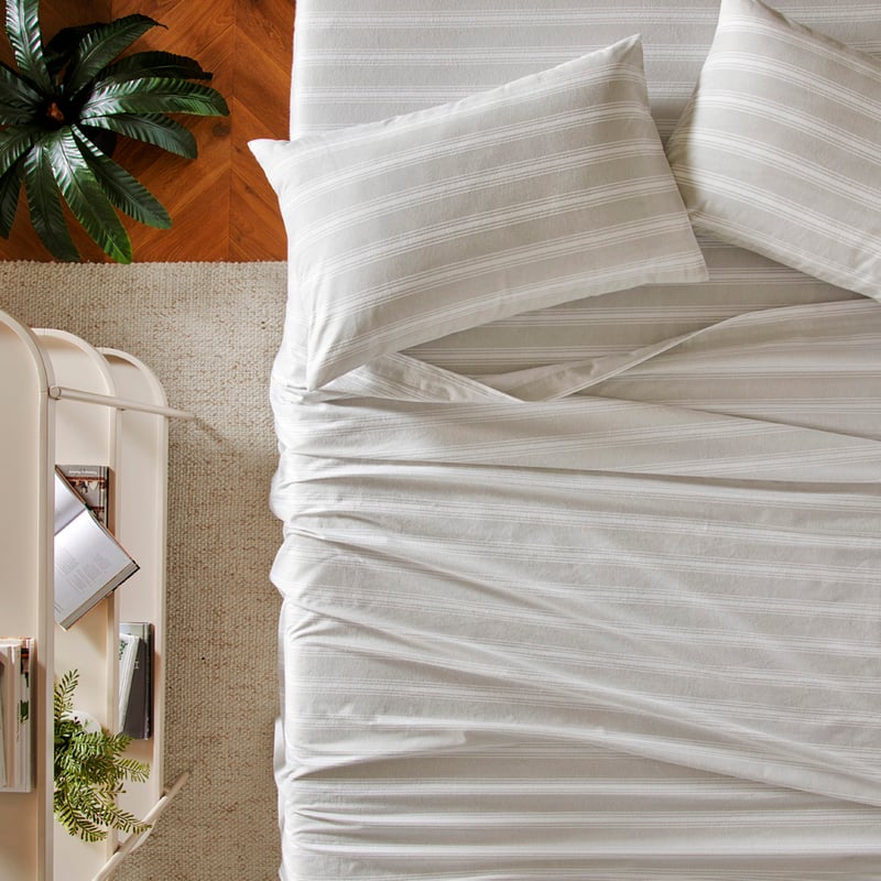 Flannelette Printed Silver Stripe Sheet Set