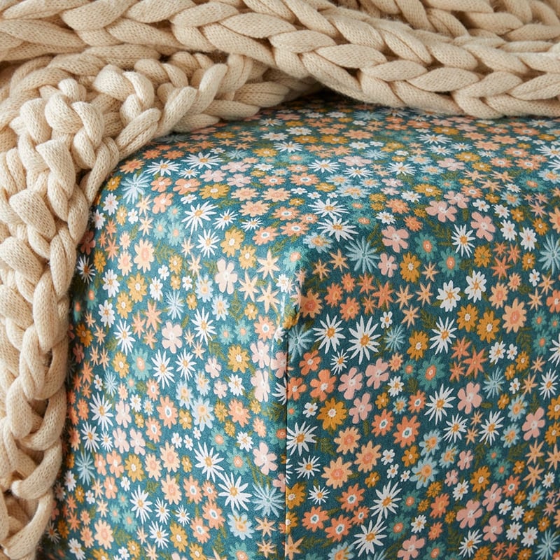 Flannelette Printed Petrol Blue Midnight Floral Sheet Separates