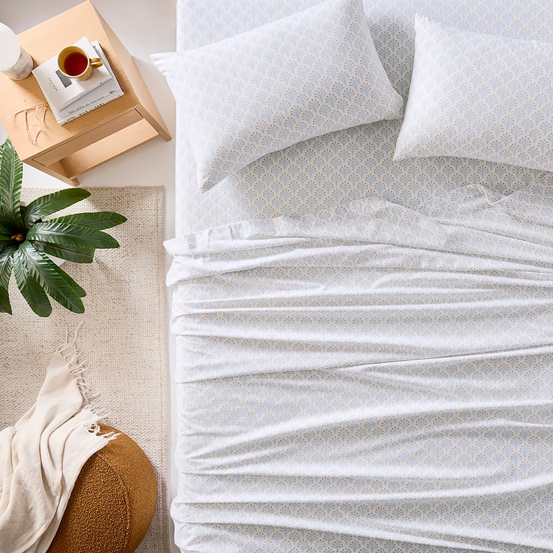 Printed Blue Deco Flannelette Sheet Set