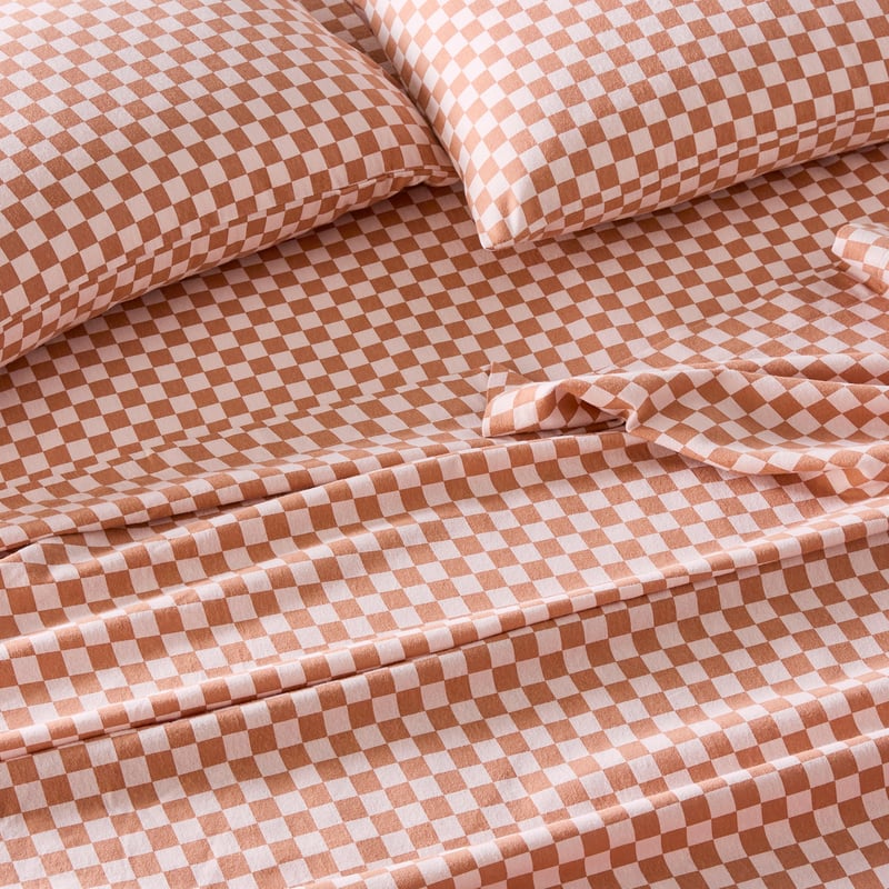 Printed Clay Checkerboard Flannelette Sheet Set