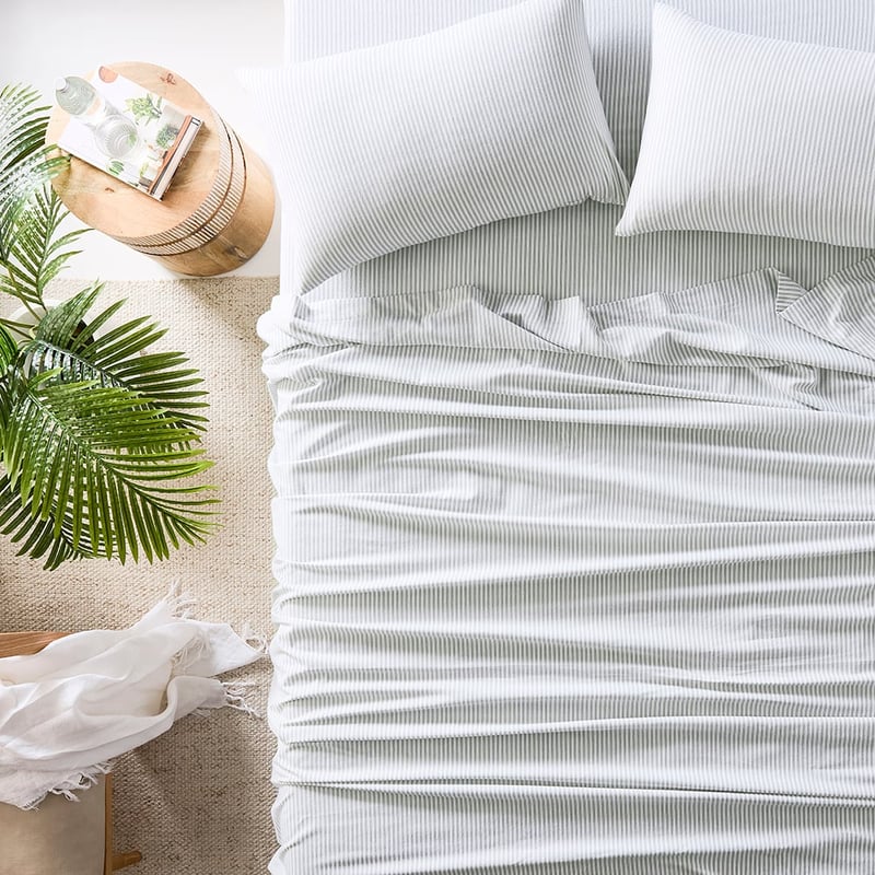 Printed Green Stripe Flannelette Sheet Set