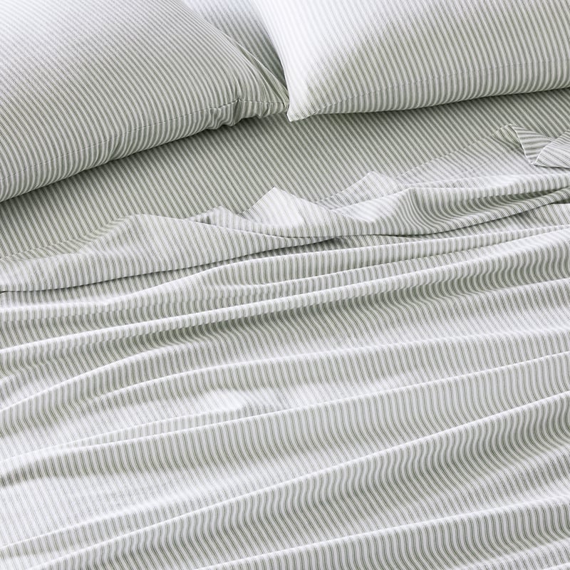 Printed Green Stripe Flannelette Sheet Set
