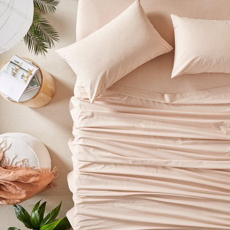 Stonewashed Cotton Printed Earth Stripe Sheet Set