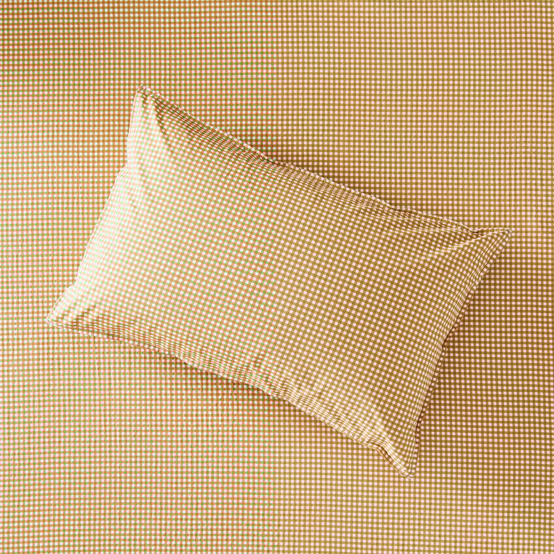Stonewashed Cotton Printed Gold Gingham Sheet Set