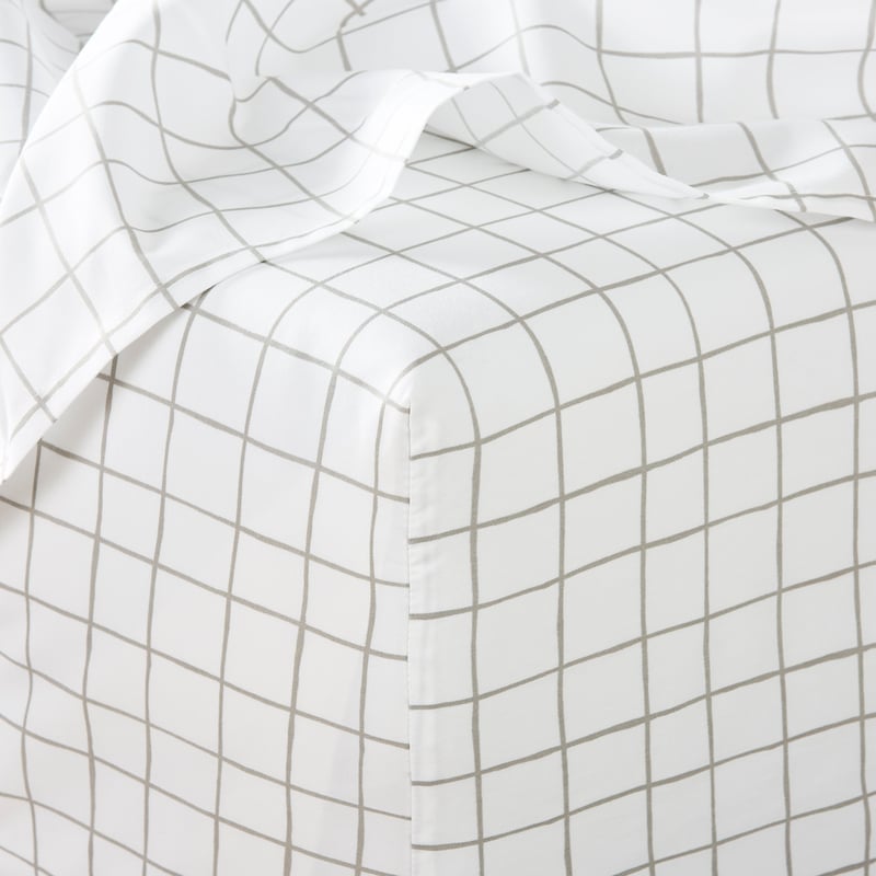 1500TC Brooklyn Printed Silver Grid Sheet Separates