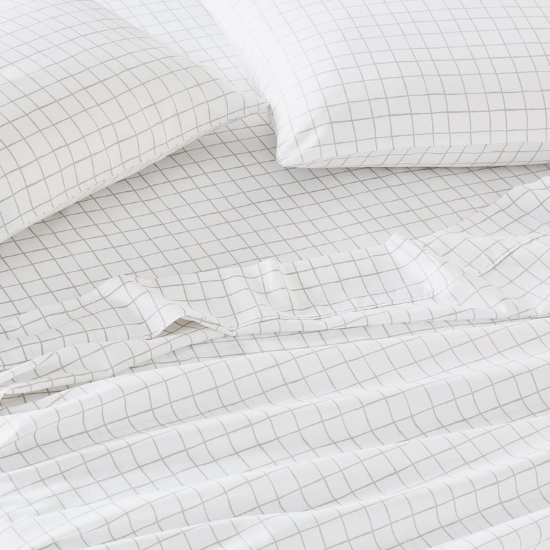 1500TC Brooklyn Printed Silver Grid Sheet Set