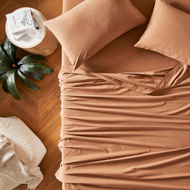 Stonewashed Cotton Cocoa Sheet Set