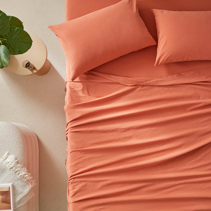 Stonewashed Cotton Paprika Sheet Set